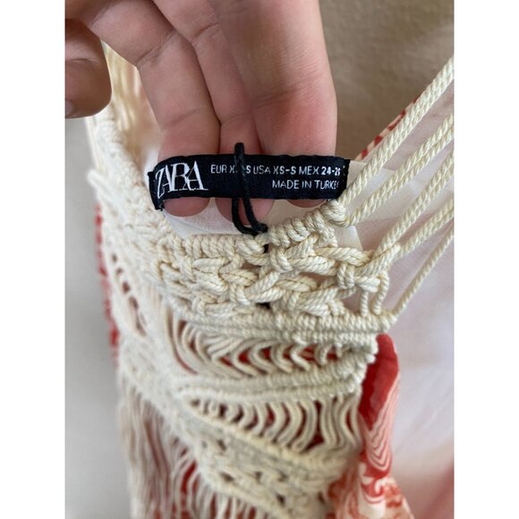 Zara Womens Bohemian Sleeveless Maxi Dress With Crochet Back Orange XS-S - Picture 5 of 8